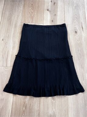 NWOT Cato Black Pleated Midi Skirt | Ruffle Tier Detail | Elastic Waist Size L